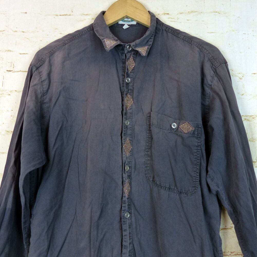 Pepe Shirt Men M Gray Button Embellished Long Sleeve Pocket Cotton